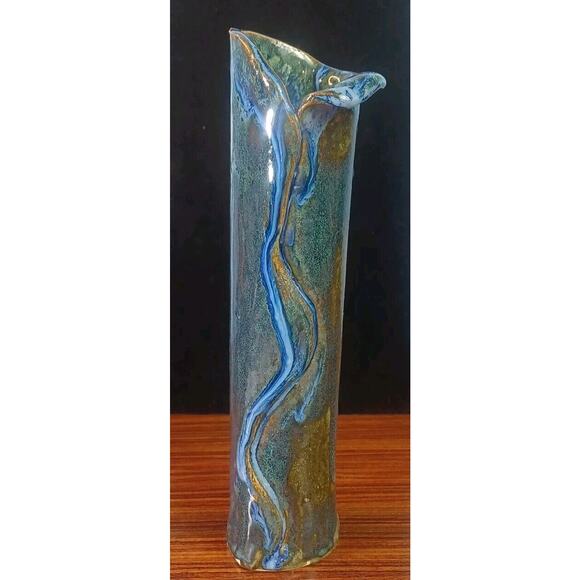 Unmarked Other - Inspired Art Dripping Blue Expression Vase Waterfall Effect 9 Inch Tall